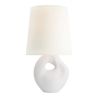 AERIN by Visual Comfort Signature Adria 16" Table Lamp in Plaster White with Linen Shade For Sale