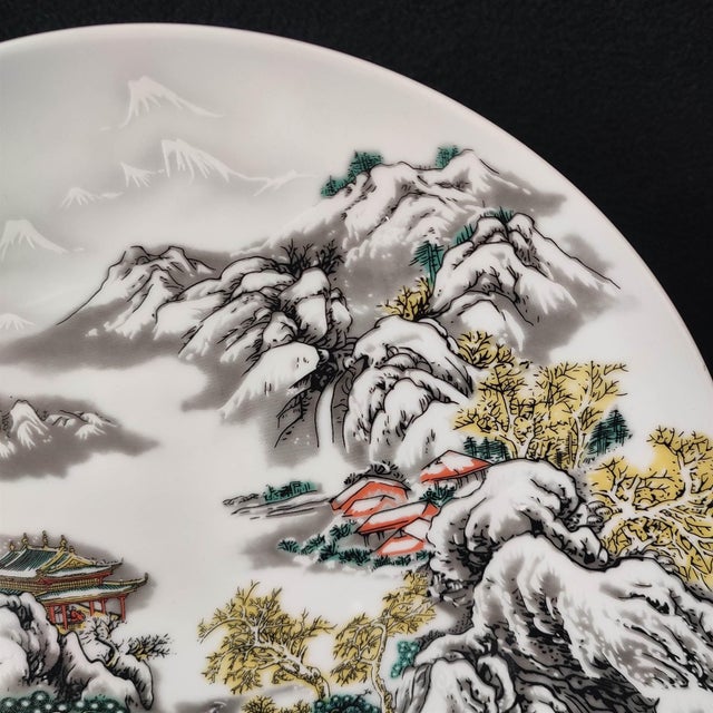 Ceramic Chinese Ceramic Plate,Qianlong Marked Famille Rose Porcelain Plate Hand Painted Landscape Pattern For Sale - Image 7 of 10