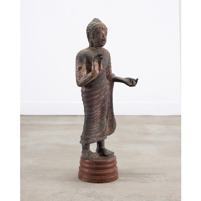 Tribal South Asian Cast Iron Buddha Figure Abhaya Mudra Pose 3 Ft For Sale - Image 3 of 18