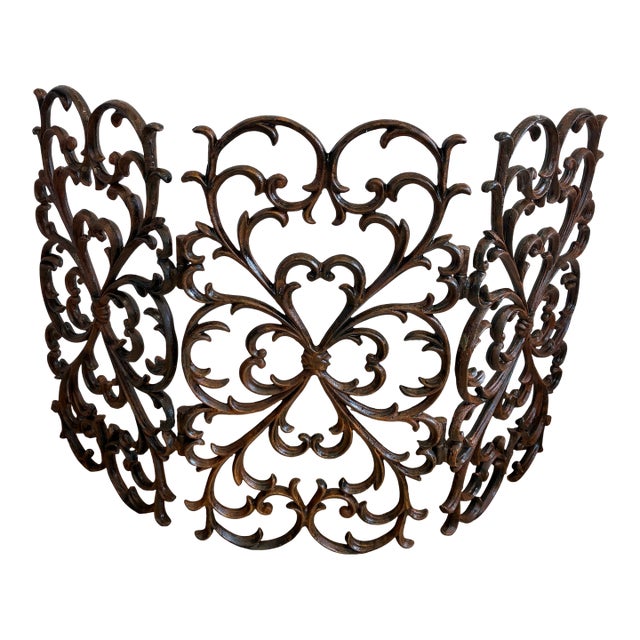 Vintage Ornate Spanish Style Cast Iron Fireplace Screen For Sale