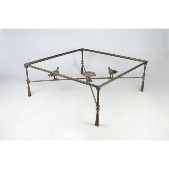 1940s Giacometti-style Expressionist iron square coffee table with birds, France By: Alberto and Diego Giacometti (in the...