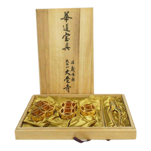 Japanese 24k Gold Plated Bonsai Ikebana Gardening Metal Scissors Kenzan Wood Box Tea Ceremony
