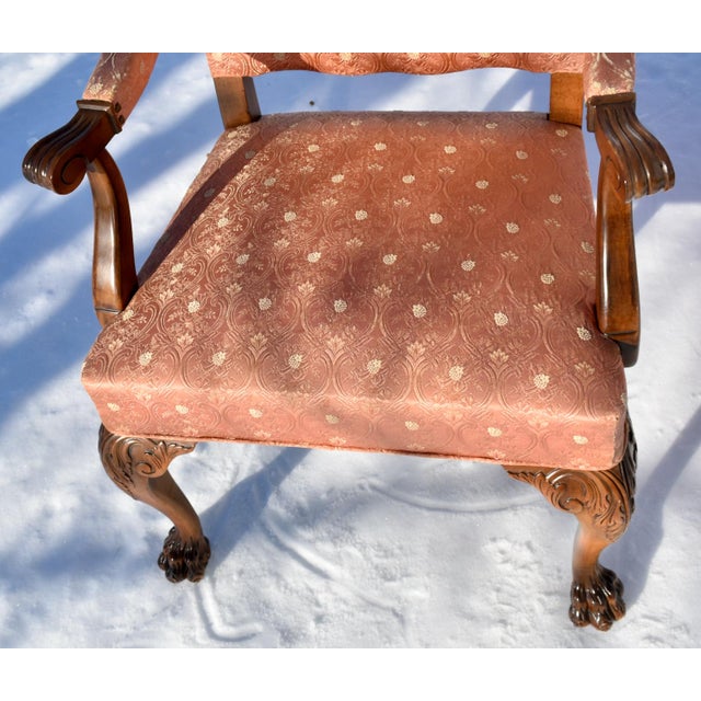 Antique Pair of Carved Walnut Italian Style Arm Chairs W/Claw Foot For Sale - Image 4 of 11