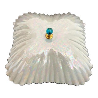 Opalescent Fluted Glass Shell Flush Light For Sale