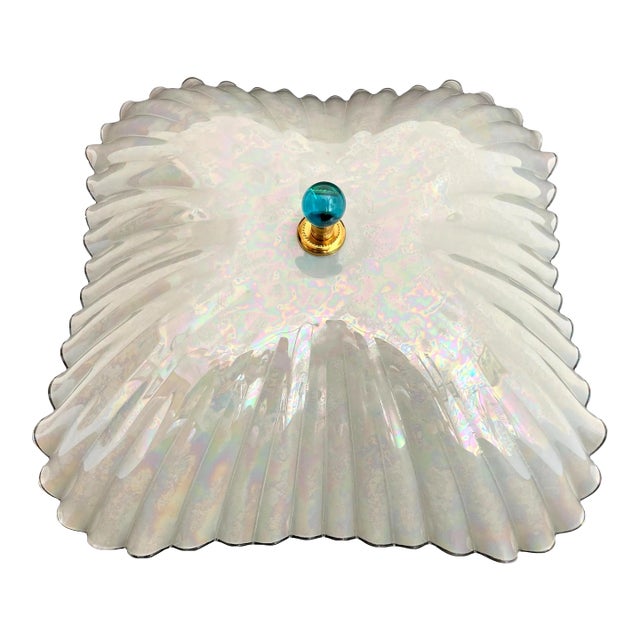 Opalescent Fluted Glass Shell Flush Light For Sale