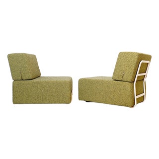 Lounge Chairs with White Metal Frames and Mottled Green Upholstery, 1960s, Set of 2 For Sale