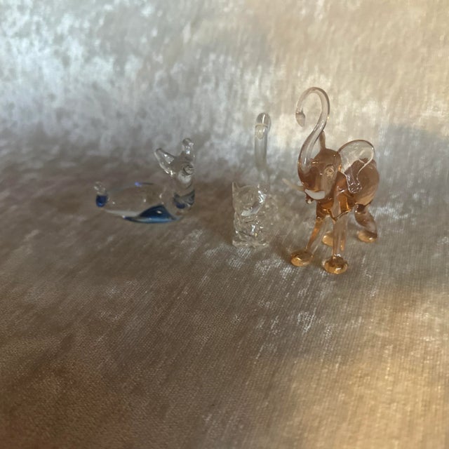 Beautiful blown glass animal figurines. Cute Blue Slug Adorable crouching clear kitty Floral/pink Elephant Excellent...