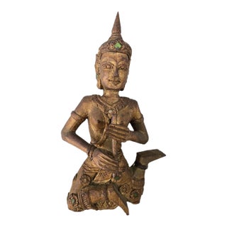 Set of 8 Vintage Thai/Burmese Gilt Wood Carved Figures For Sale