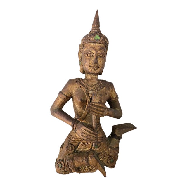 Set of 8 Vintage Thai/Burmese Gilt Wood Carved Figures For Sale