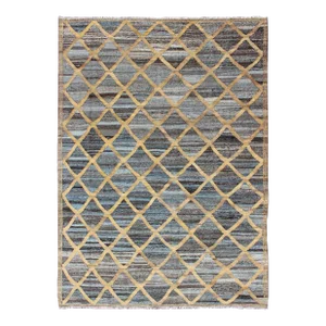 Keivan Woven Arts Flat-Weave Kilim in Diamond Gold Design With Blue and Charcoal