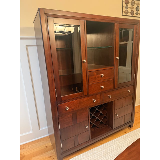 Contemporary Broyhill Northern Lights Dark Walnut Lighted China Hutch For Sale - Image 3 of 5