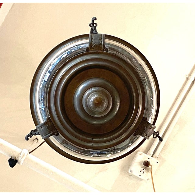Bronze 1940s Patinated Bronze With Hand Blown Glass Lantern For Sale - Image 8 of 10