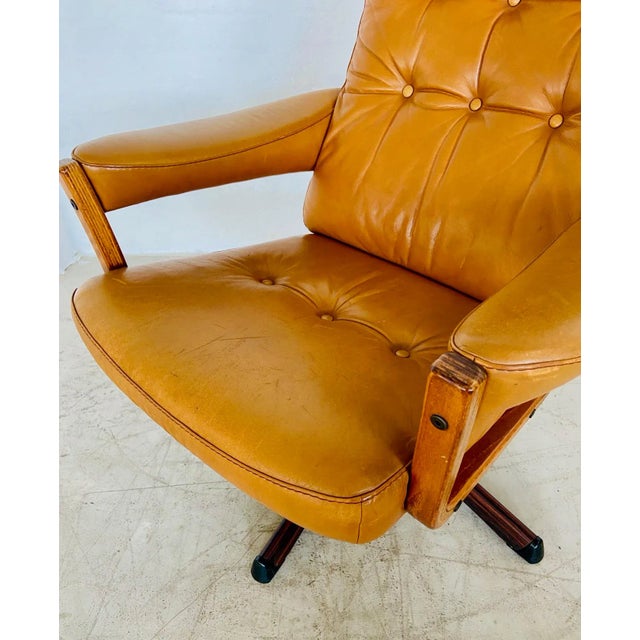 Vintage Swedish Leather Reclining Swivel Chair from Göte Möbler, 1970 For Sale - Image 13 of 16
