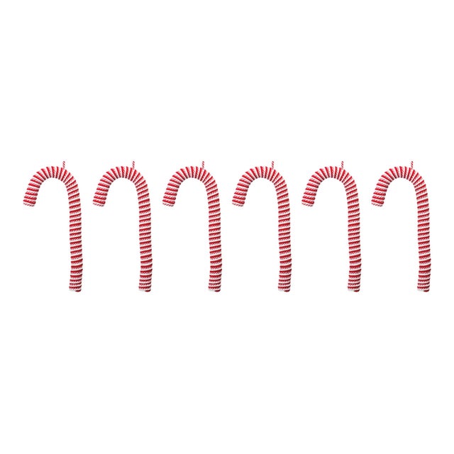 Contemporary Fabric Candy Cane Ornament (Set of 6) For Sale - Image 3 of 3