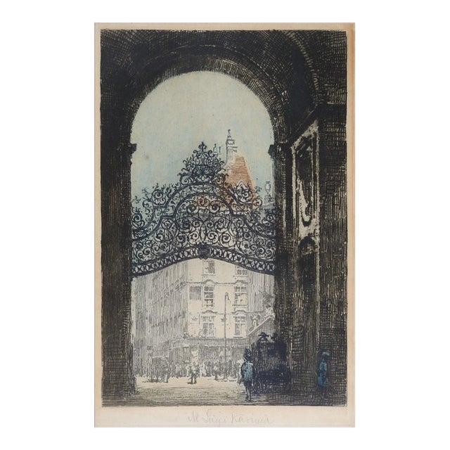 Vintage Luigi Kasimir Etching St. Michaels Gate Vienna For Sale