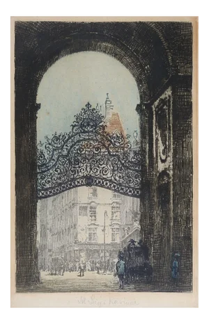 Vintage Luigi Kasimir Etching St. Michaels Gate Vienna