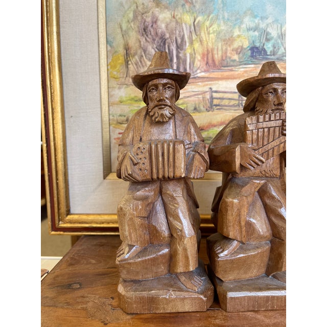 Vintage Hand-Carved Wood Folk Art Musician Figurines, Set of 4 Seated Players For Sale - Image 10 of 11
