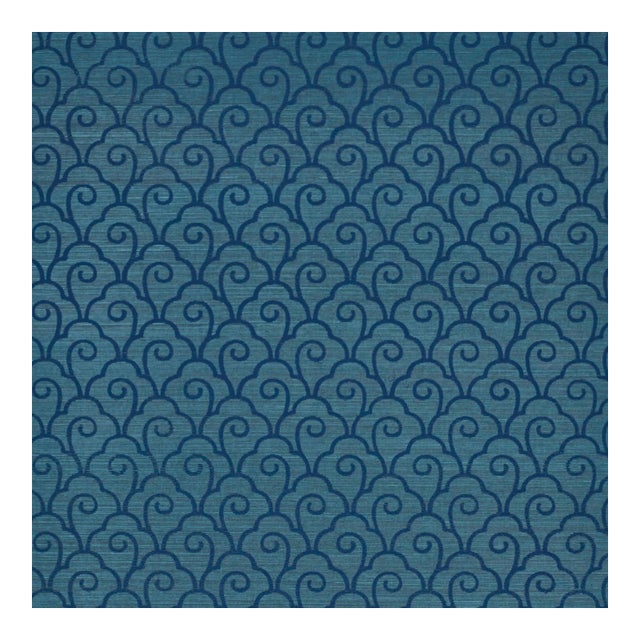 Schumacher Scallop Filigree Sisal Wallpaper in Lapis on Peacock For Sale