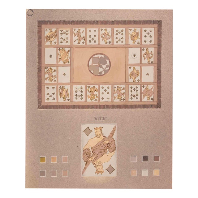 Yvonne Giraud-Hanriot, The Cards, Mid-20th Century, Ink & Watercolor For Sale