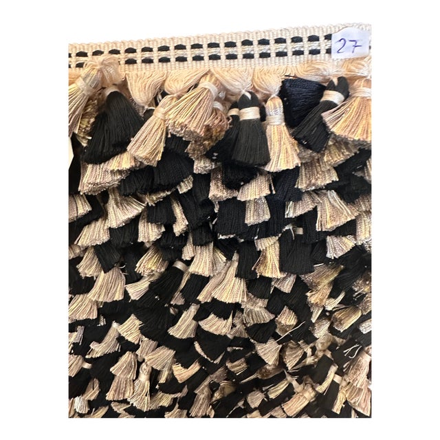 Black & Champagne Tassel Fringe Trim Designer Upholstery Drapery For Sale