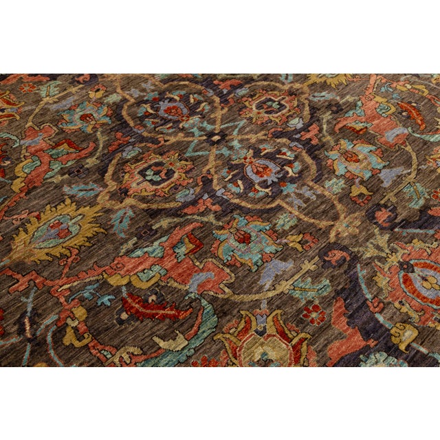 Modern Bidjar Style Hand-Knotted Wool Rug Earthy Brown & Turquoise 10x14 For Sale - Image 11 of 11