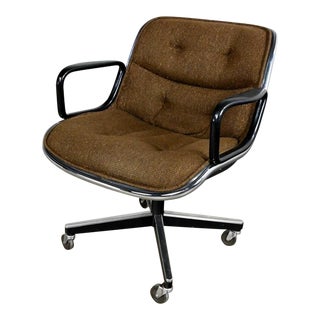 Executive Armchair by Charles Pollock for Knoll Brown Tweed Hopsacking 4 Prong Base With Casters For Sale