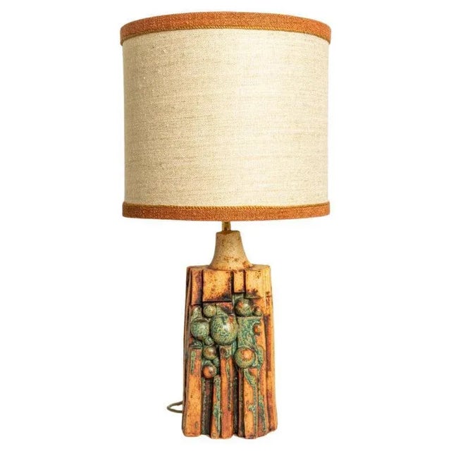 Ceramic Table Lamp with Custom Silk Lampshade by René Houben, 1960s For Sale - Image 11 of 11