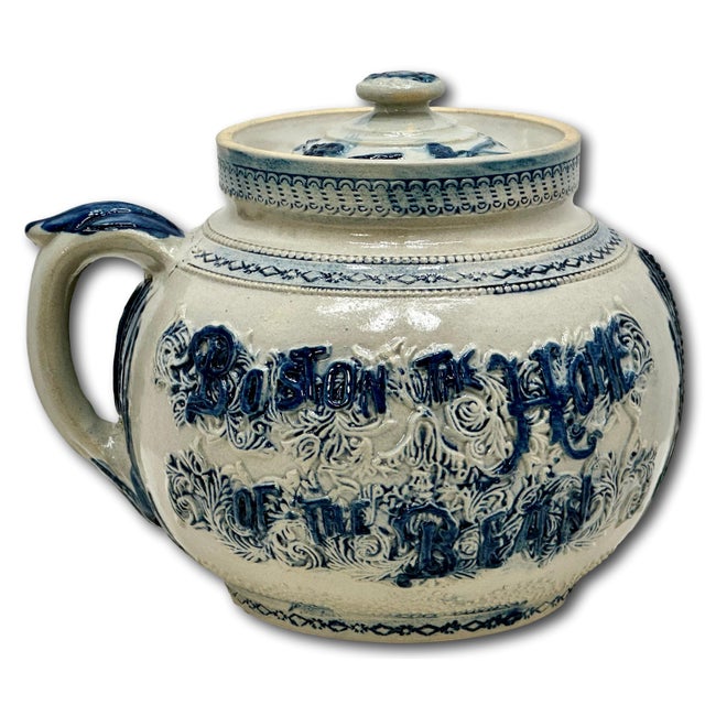 This Really is a Great Looking Authentic Antique American Blue Decorated Stoneware Bean Pot - Crock. Circa Late 19th...