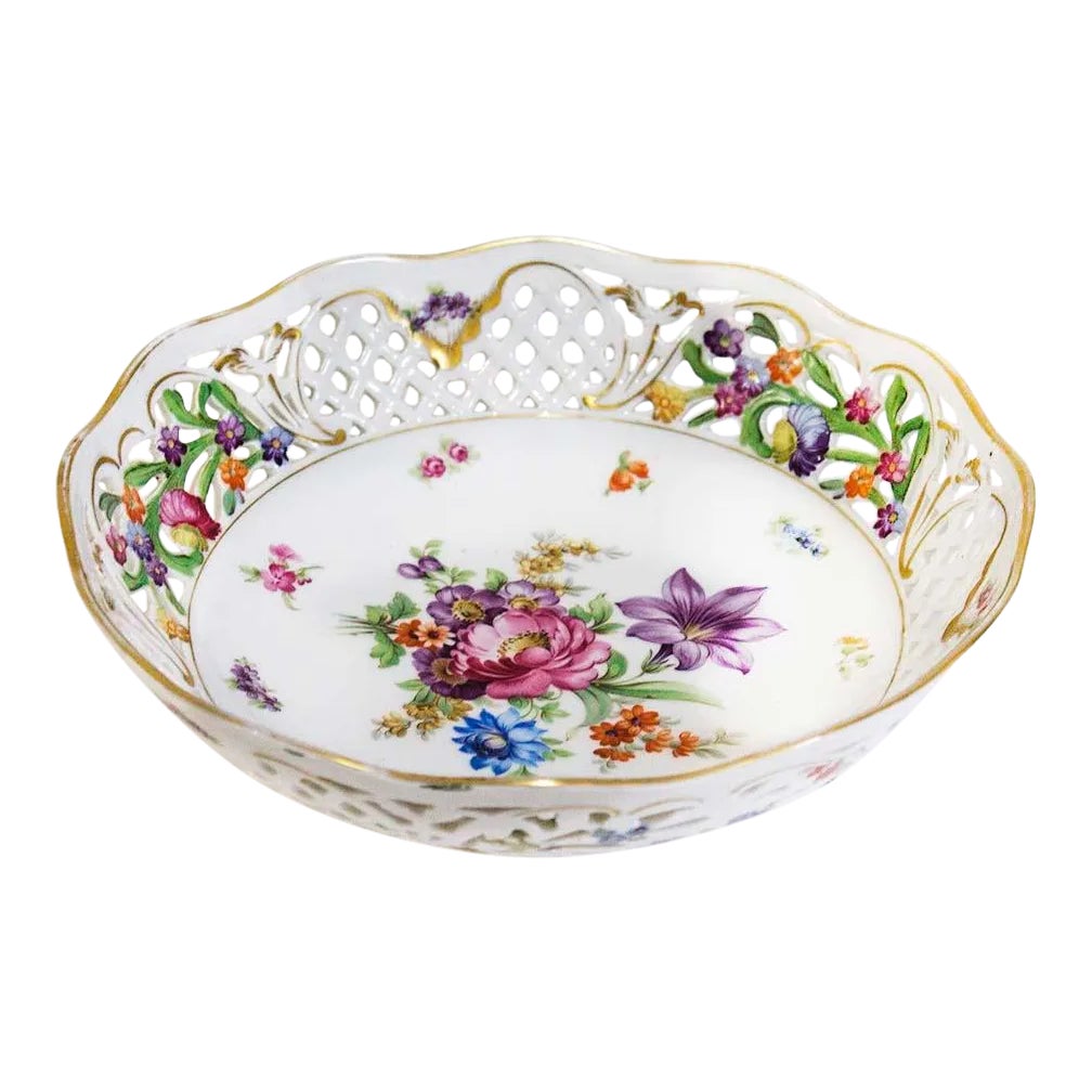 Empress Dresden Flowers Reticulated Bowl by Schumann - Bavaria | Chairish
