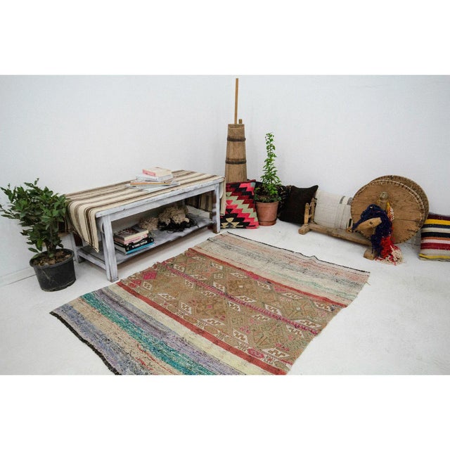 Vintage Embroidered Kilim Rug- 4′2″ × 5′1″ For Sale In Los Angeles - Image 6 of 7