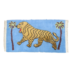 Vintage Blue Raised Cheetah Tibetan Rug, 3'11'' X 7'