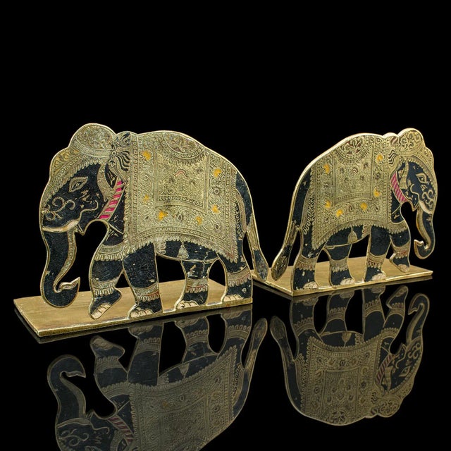 Victorian Pair of Antique Elephant Bookends, Indian Brass Decorative Book Rests, Victorian For Sale - Image 3 of 10