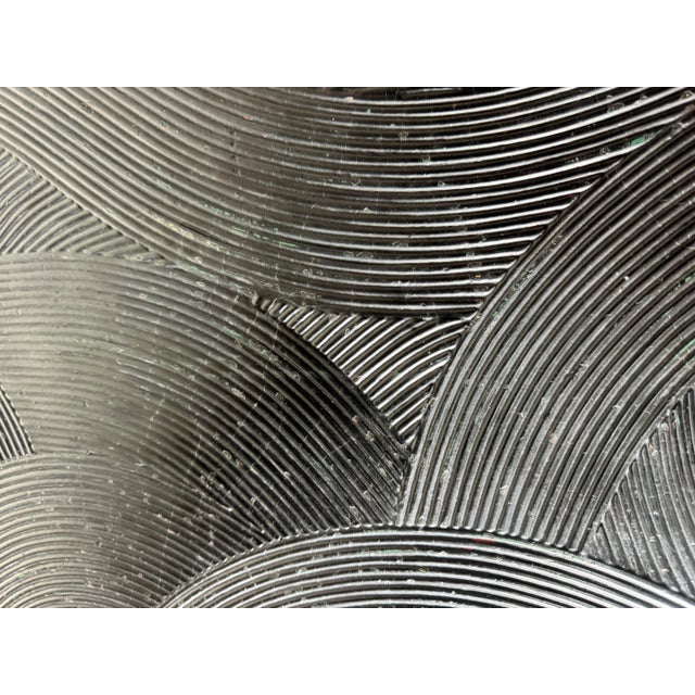 1970s Gabriella Crespi–Style Black Painted Pencil Reed Rattan Round Dining Table With Brass Base For Sale - Image 9 of 12