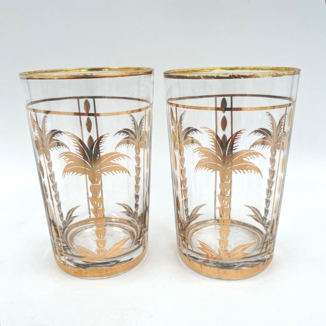Glass Mid-Century Gold Palm Tree Drinking Glasses - Set of 2 For Sale - Image 7 of 9