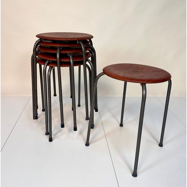 Danish Atelier Stacking Stools in Teak Plywood and Tubular Steel, 1960s, Set of 6 For Sale - Image 18 of 18