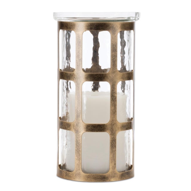 Modern Wavy Glass Candle Holder with Distressed Metal Frame 10"H For Sale - Image 3 of 5
