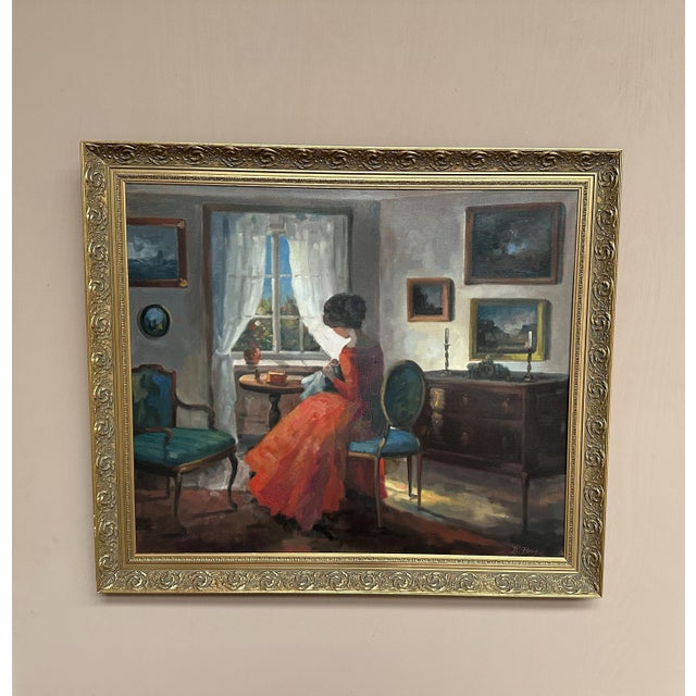 Bente Berg, Interior Scene, 1950s, Oil Painting on Canvas, Framed For Sale - Image 9 of 13