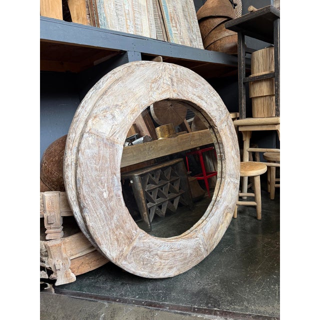 Wood Vintage Large Wood Wheel Mirror For Sale - Image 7 of 7