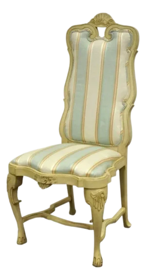 Vintage Swedish Rococo Italian Baroque Shell Carved Cream Painted Side Chair