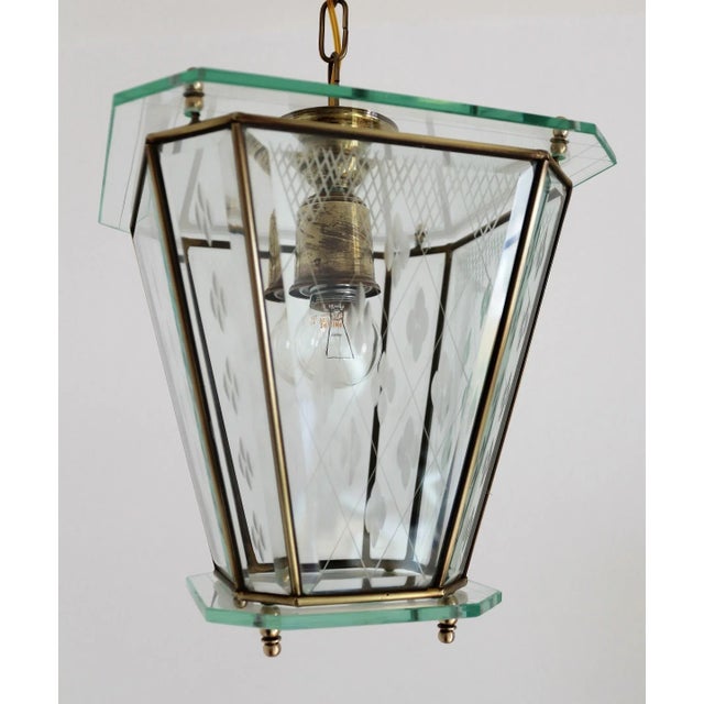 Vintage Italian Lantern in Crystal Cut Glass and Brass, 1950s For Sale - Image 12 of 18