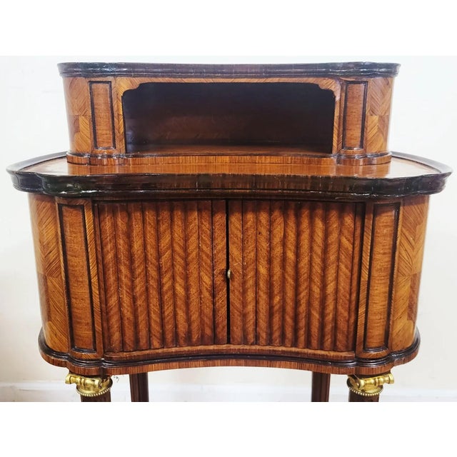 Pair 19th C French Louis XVI Bronze & Tambour Front Kidney Nightstand End Tables For Sale - Image 10 of 14