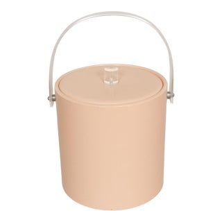 Mid Century Ice Bucket in Blush With Lucite Handle For Sale