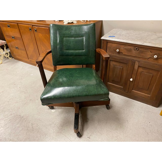 Antique Green Leather Swivel Office Chair Chairish