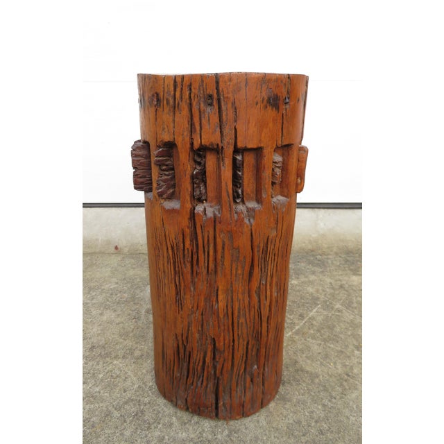 Antique 19th C Sugar Cane Mill Press ~ Solid Wood Side Table ~ Pedestal or Plant Stand ~ Asian Folk Art For Sale - Image 10 of 15