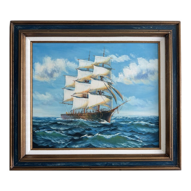 K. Dossi Original Sailing Ship Oil Painting, Nautical Seascape, Maritime Art For Sale