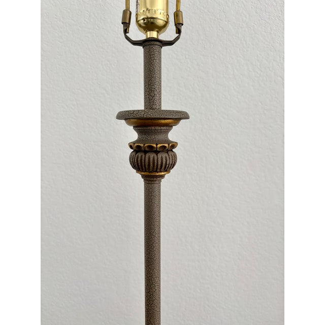 Late 20th Century Vintage Taupe Crackled Finish Buffet Lamp With Shade For Sale - Image 5 of 7