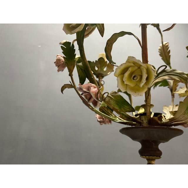 Italian Tole & Ceramic Floral Chandelier, 1960s For Sale - Image 10 of 18