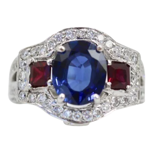 1980s Sapphire Ruby Diamond Ring Size 6.5