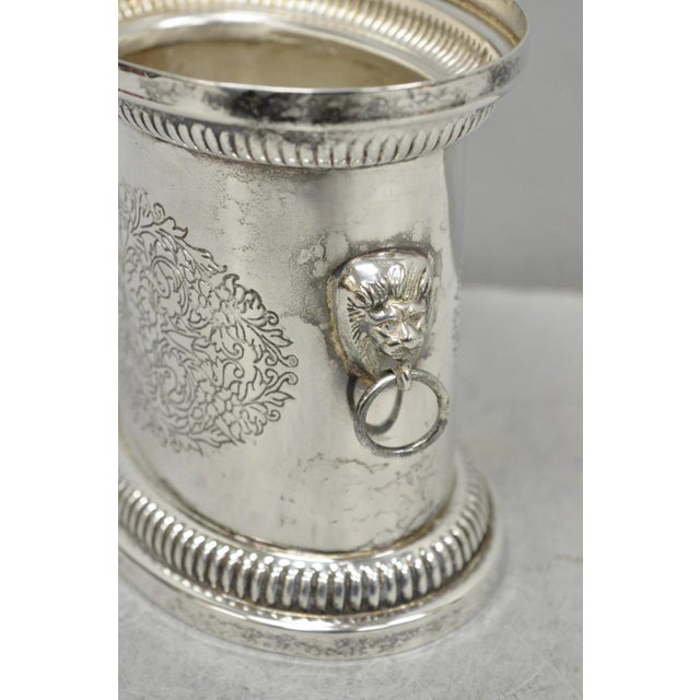 Silver Vintage English Regency Silver Plated Small Lion Head Oval Desk Biscuit Barrel For Sale - Image 8 of 12