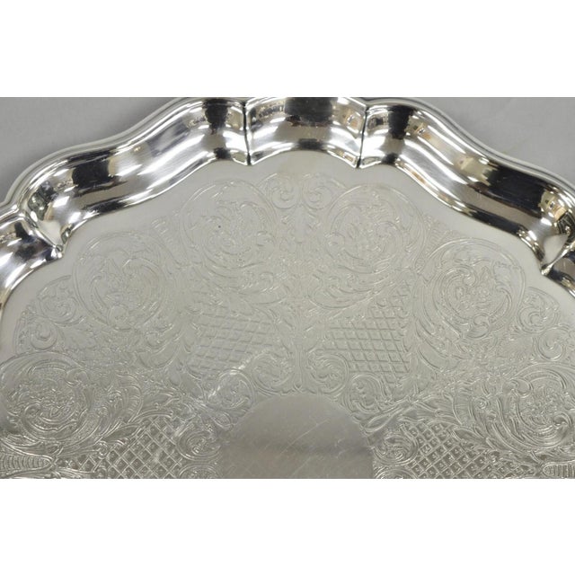 Vintage Sheridan Victorian Silver Plated Footed Round Serving Platter Bar Tray For Sale In Philadelphia - Image 6 of 10
